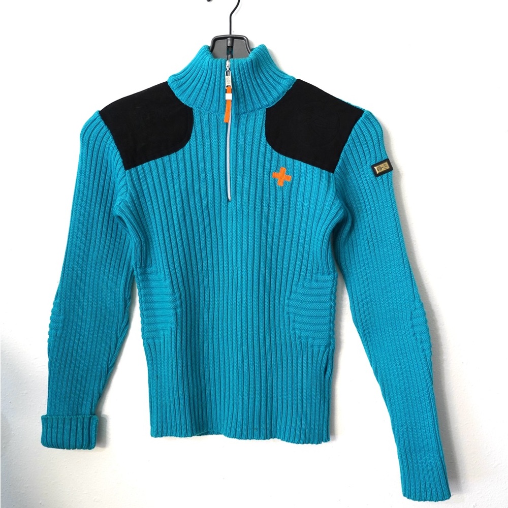 JC DE CASTELBAJAC Vintage Women 1/2 Zipper Blue Wool Sweater Sweatshirt  Size M